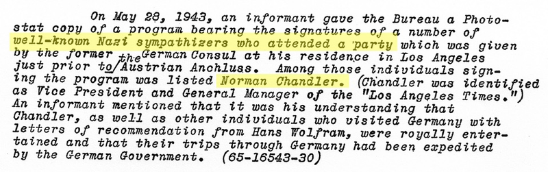 Excerpt from a newly released FBI file on former LA Times publisher Norman Chandler